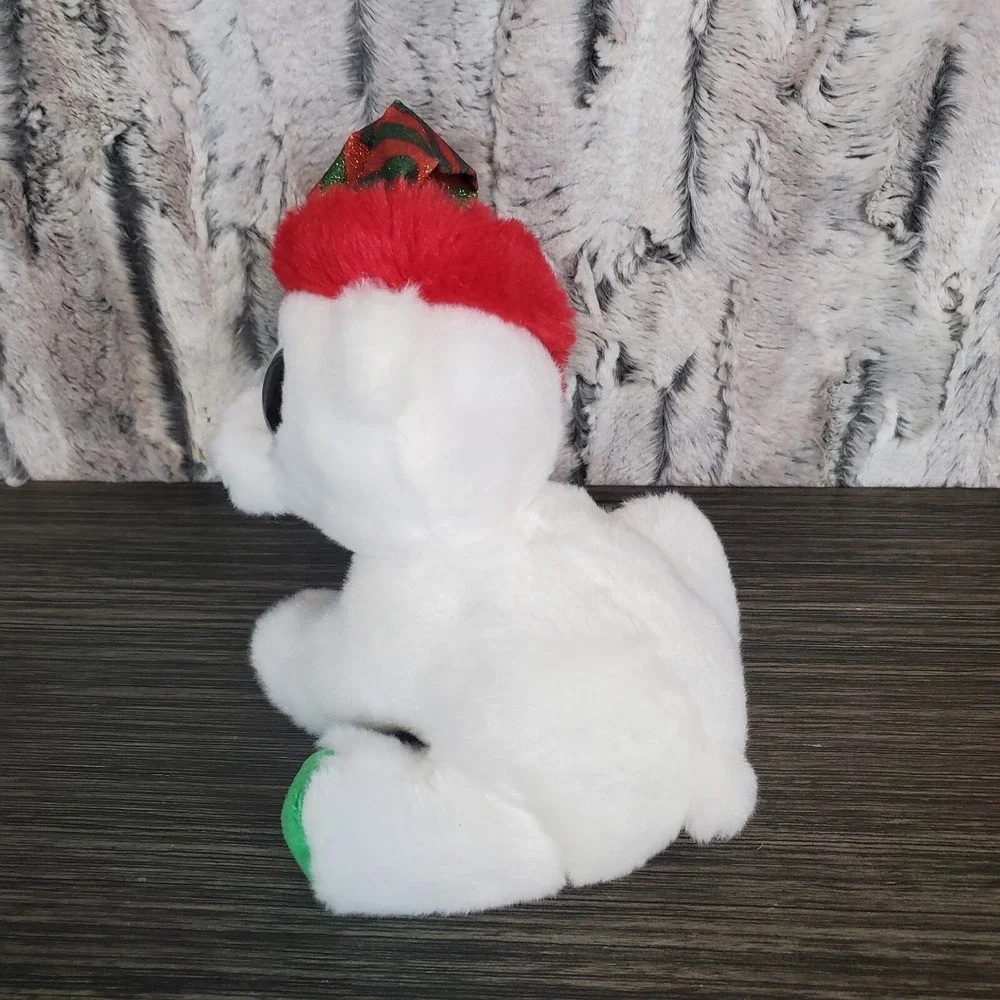 Ty Beanie Boos Paxton Polar Bear Plush, Striped Glitter‎ Santa Hat Christmas Toy